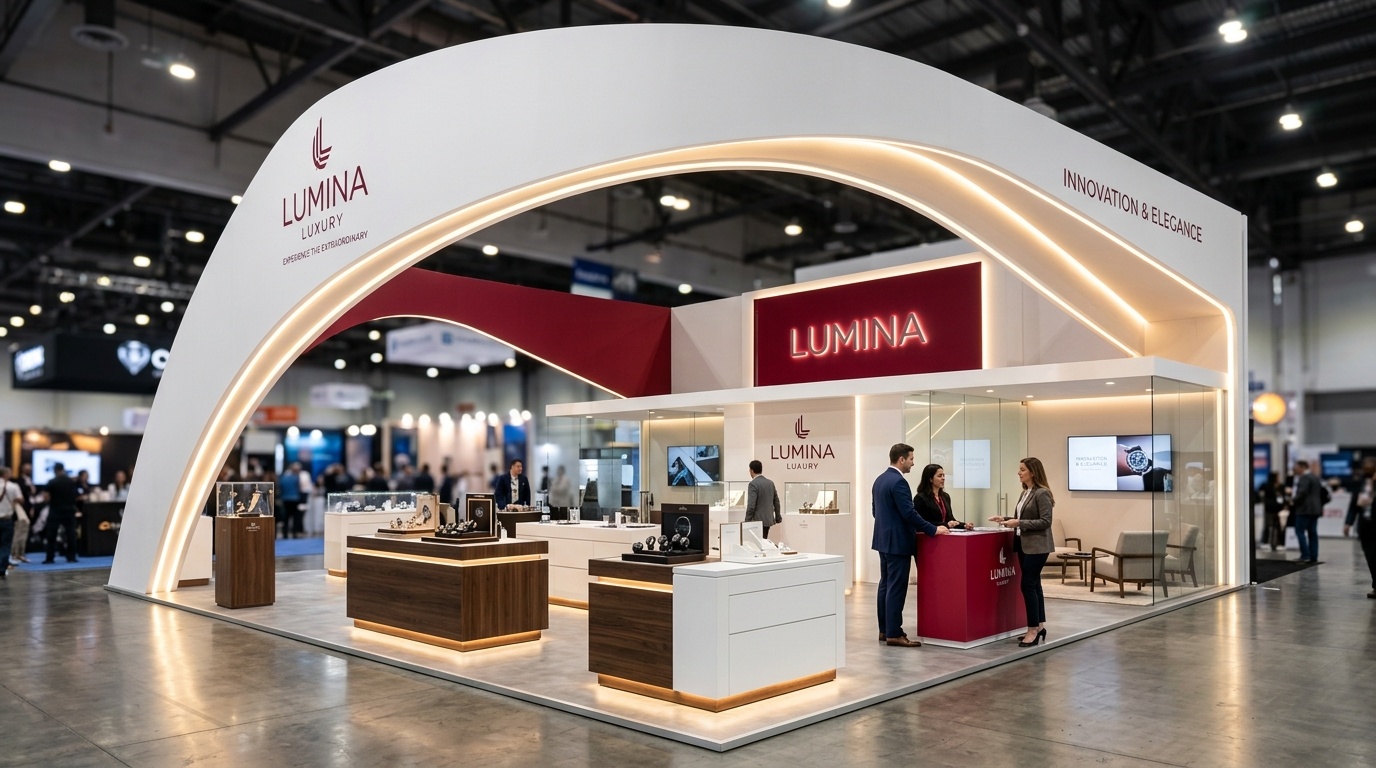 Custom Island Exhibition Stand with Arch Canopy